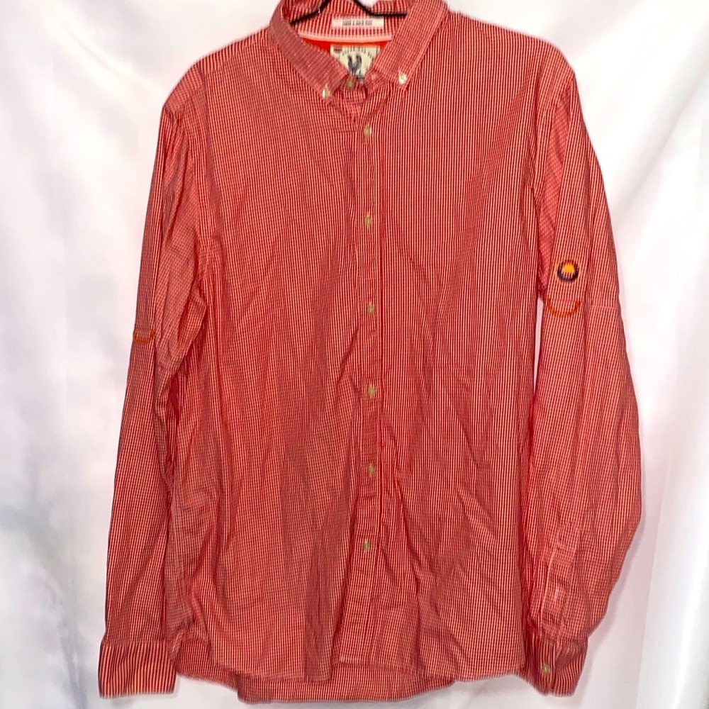 SCOTCH & SODA MENS SIZE XL‎ LONG SLEEVE ORANGE SM SQUARE PLAID SHIRT  CLEAN EUC